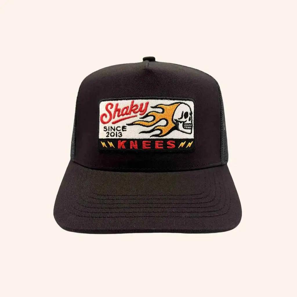 Shaky Knees Merch Flaming Skull Trucker Hat Embroidered Christmas Gift Ideas For Dad -WearandDecor
