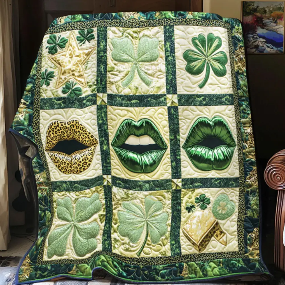 Shamrock And Lip Patrick's Day Quilt Blanket Best Idea Gift For Irish