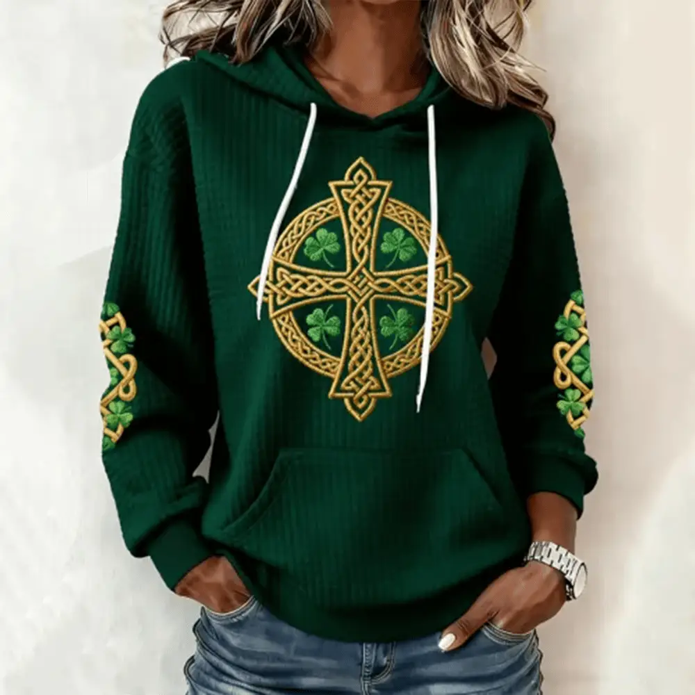 Shamrock Celtic Cross Hoodie St Patrick's Day 2026 Clothing Present For Wife Shamrock Celtic Cross Hoodie St Patrick's Day 2026 Clothing Present For Wife - Image 1