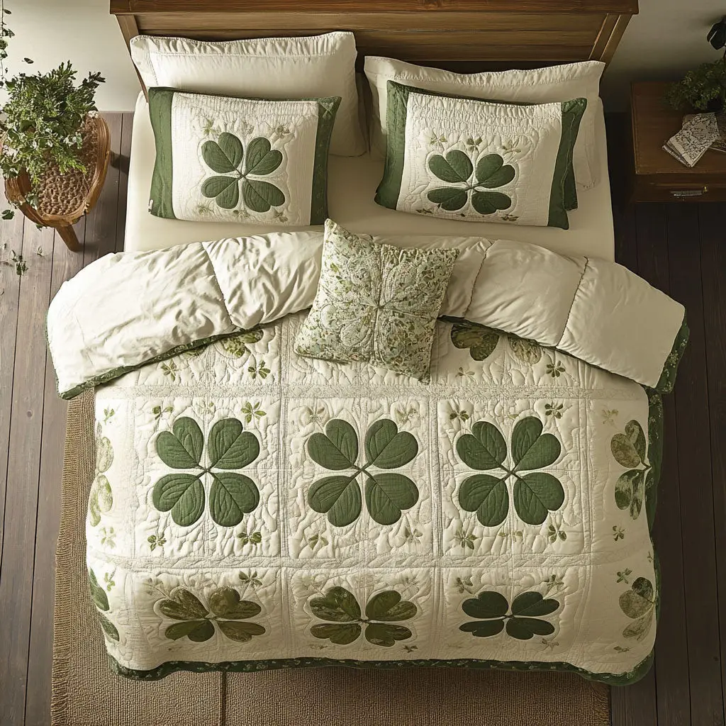 Shamrock Charming Quilted Bedding Set Bedroom Decorations St Patrick Gifts For Lovers