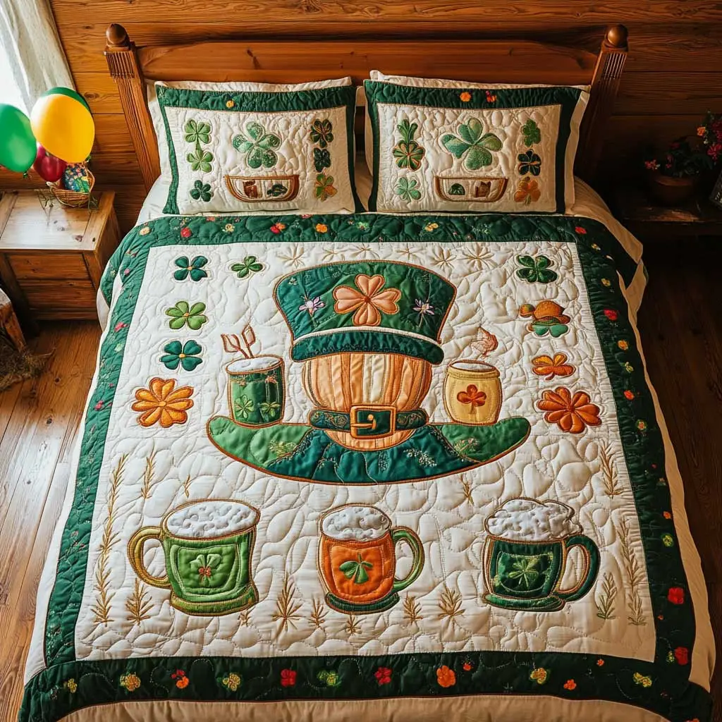 Shamrock Festival Quilted Bedding Set Bedroom Decorations St Patricks Day Gift For Husband