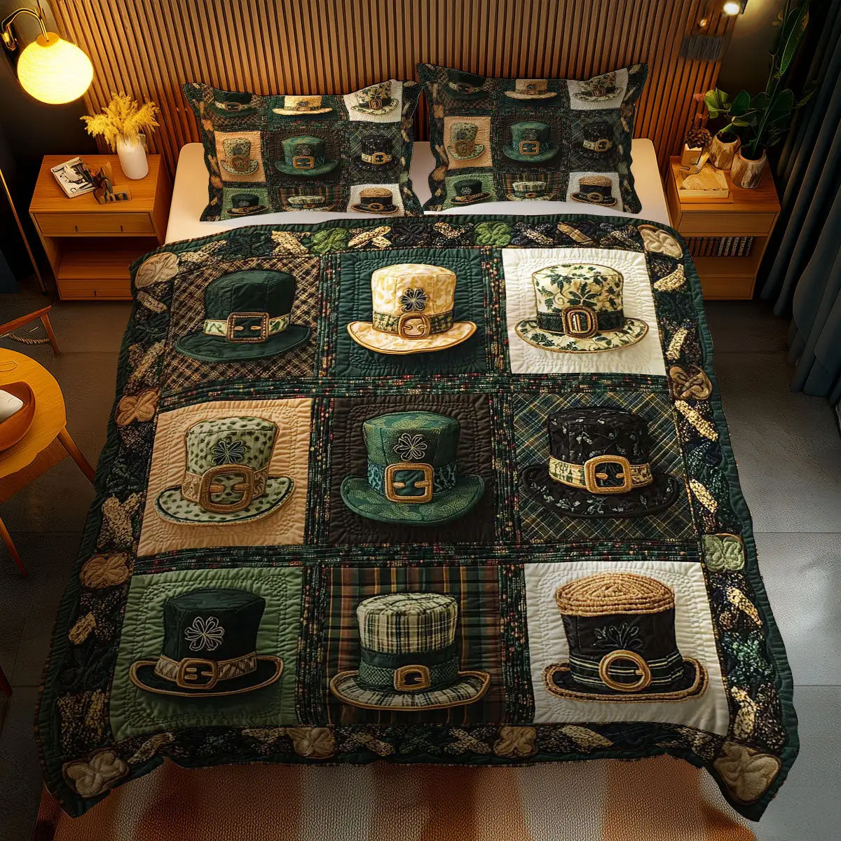 Shamrock Hat Delight Quilted Bedding Set Bedroom Decor St Patrick Gifts For Grandpa