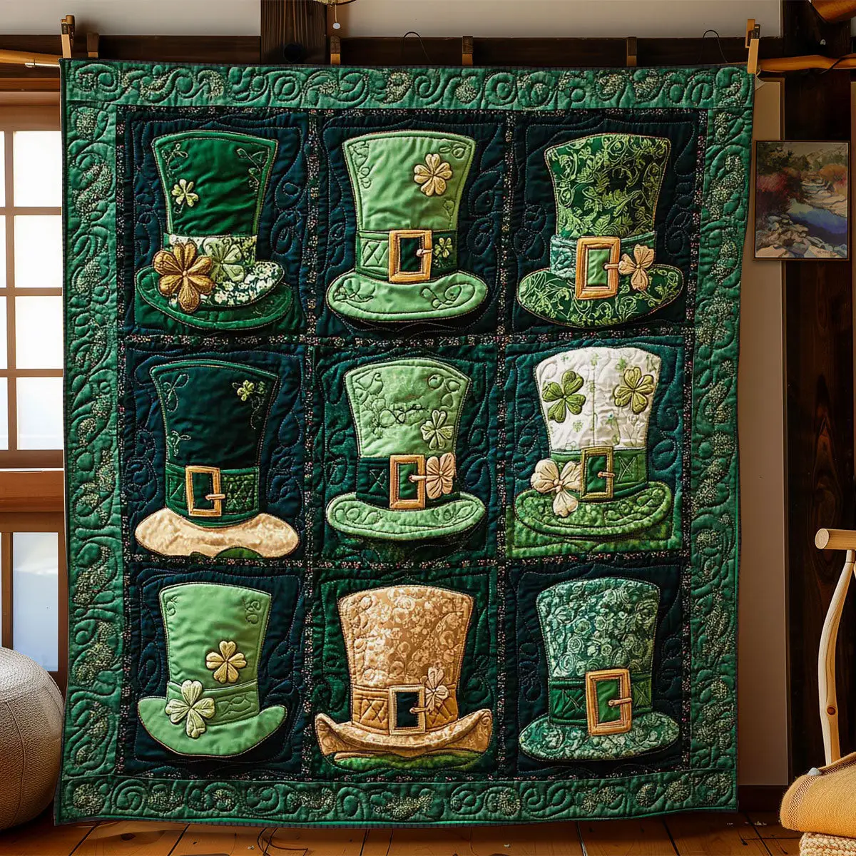 Shamrock Hat Quilted Blanket Holiday Decorations St Patrick's Day Present Ideas