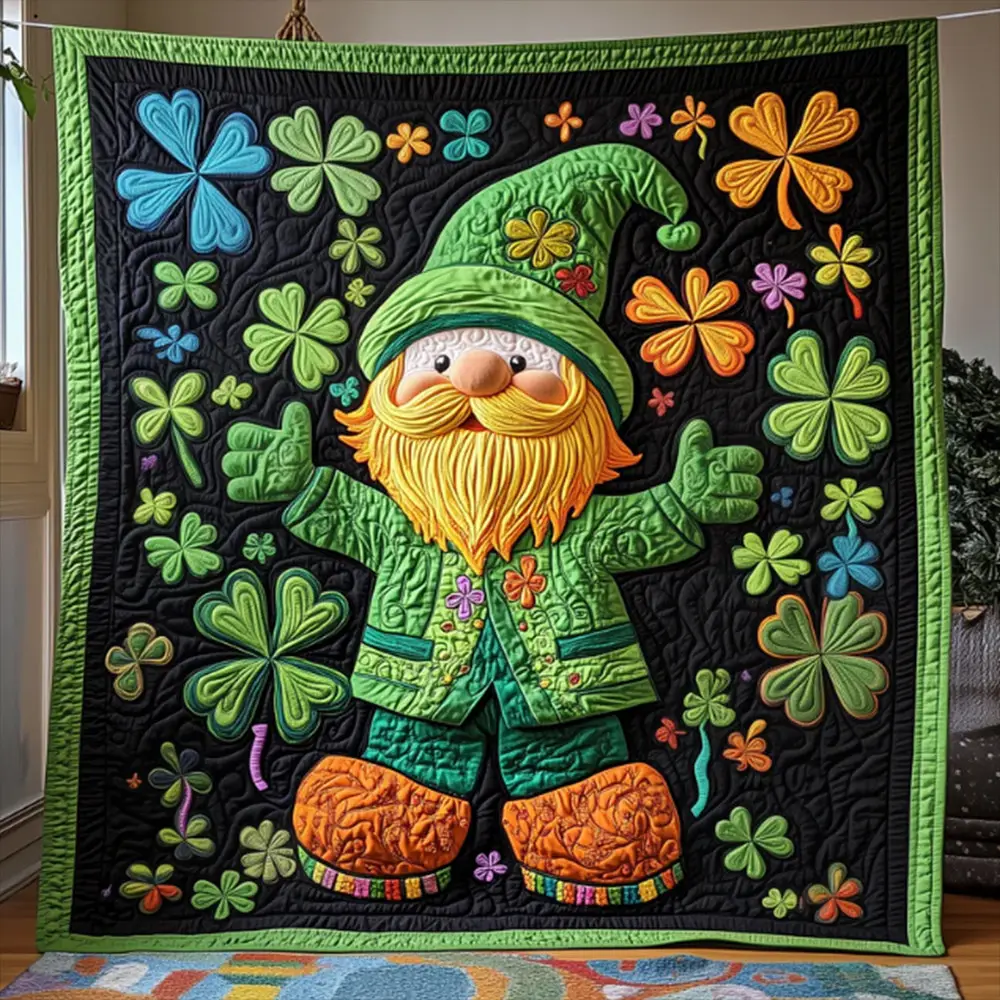 Shamrock Irish Gnome Quilt Blanket St Patrick's Day Gifts For Irish