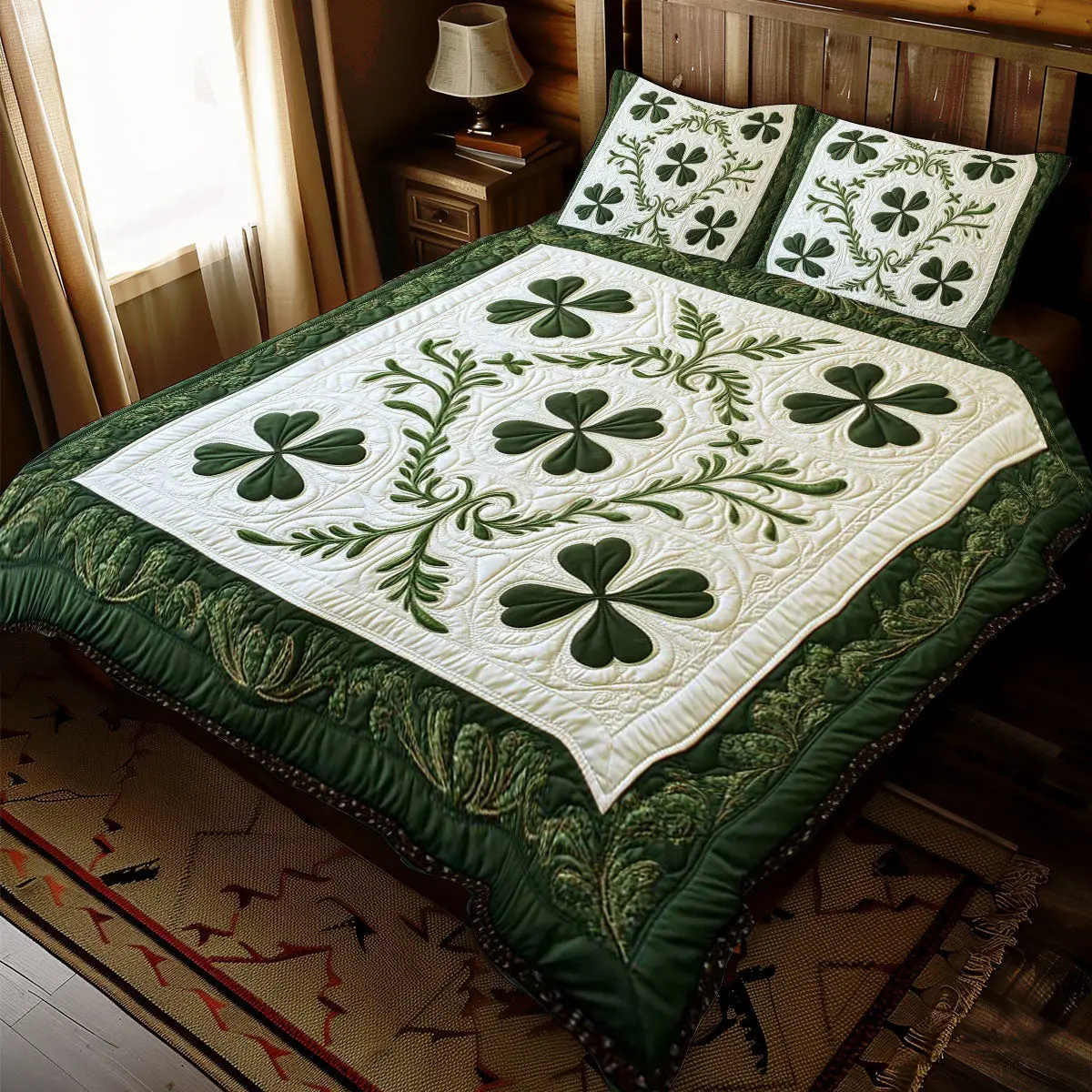 Shamrock Lucky Symbol Quilted Bedding Set Rustic Home Decor St Patrick Gifts For Lovers Shamrock Lucky Symbol Quilted Bedding Set Rustic Home Decor St Patrick Gifts For Lovers - Image 1