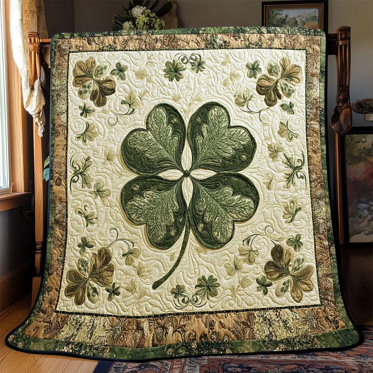 Shamrock Magical Quilted Blanket Shamrock Happy St Patrick's Day Holiday Gift Ideas