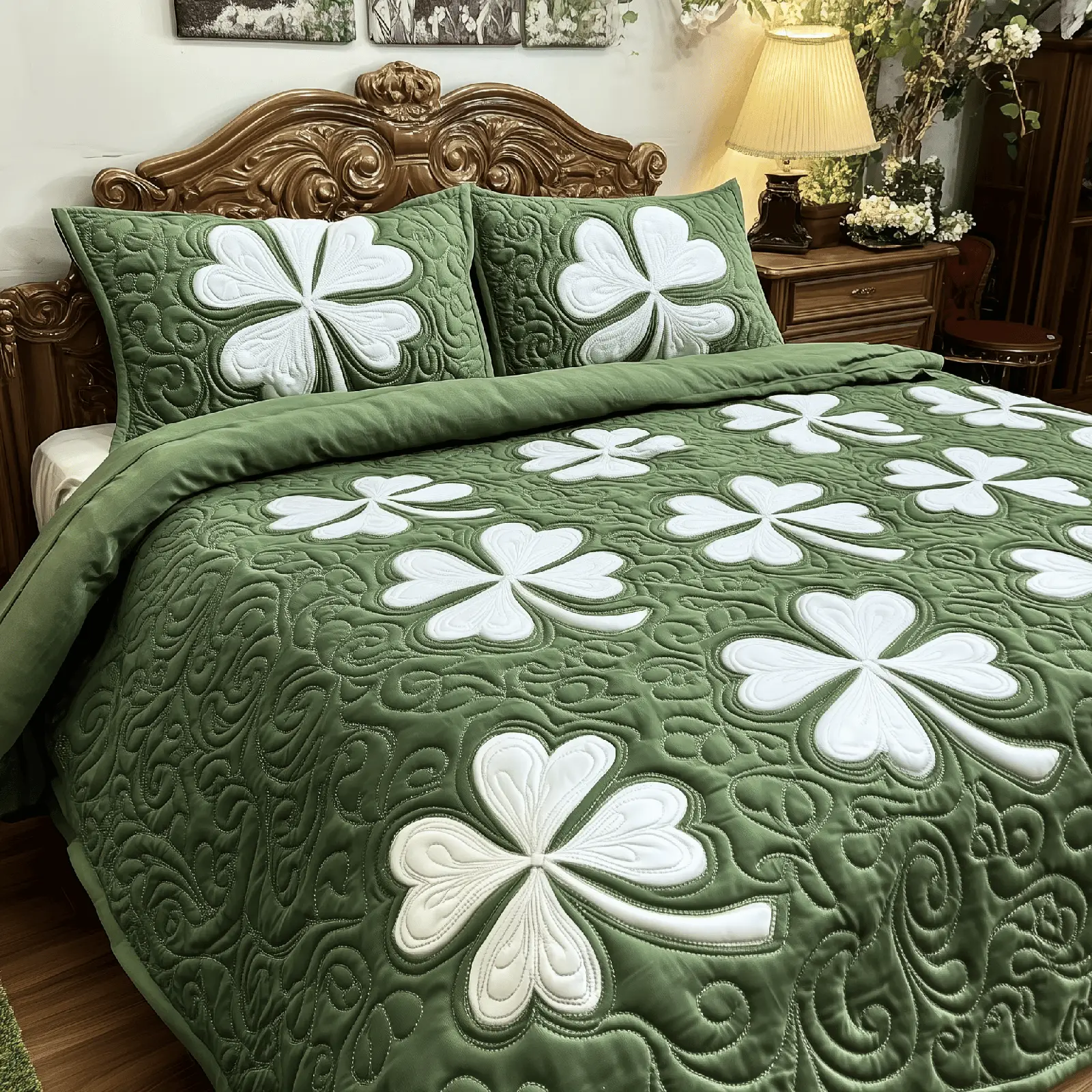 Shamrock Quilted Bedding Set St Patrick's Day Duvet Cover Father's Day Gifts For Grandpa