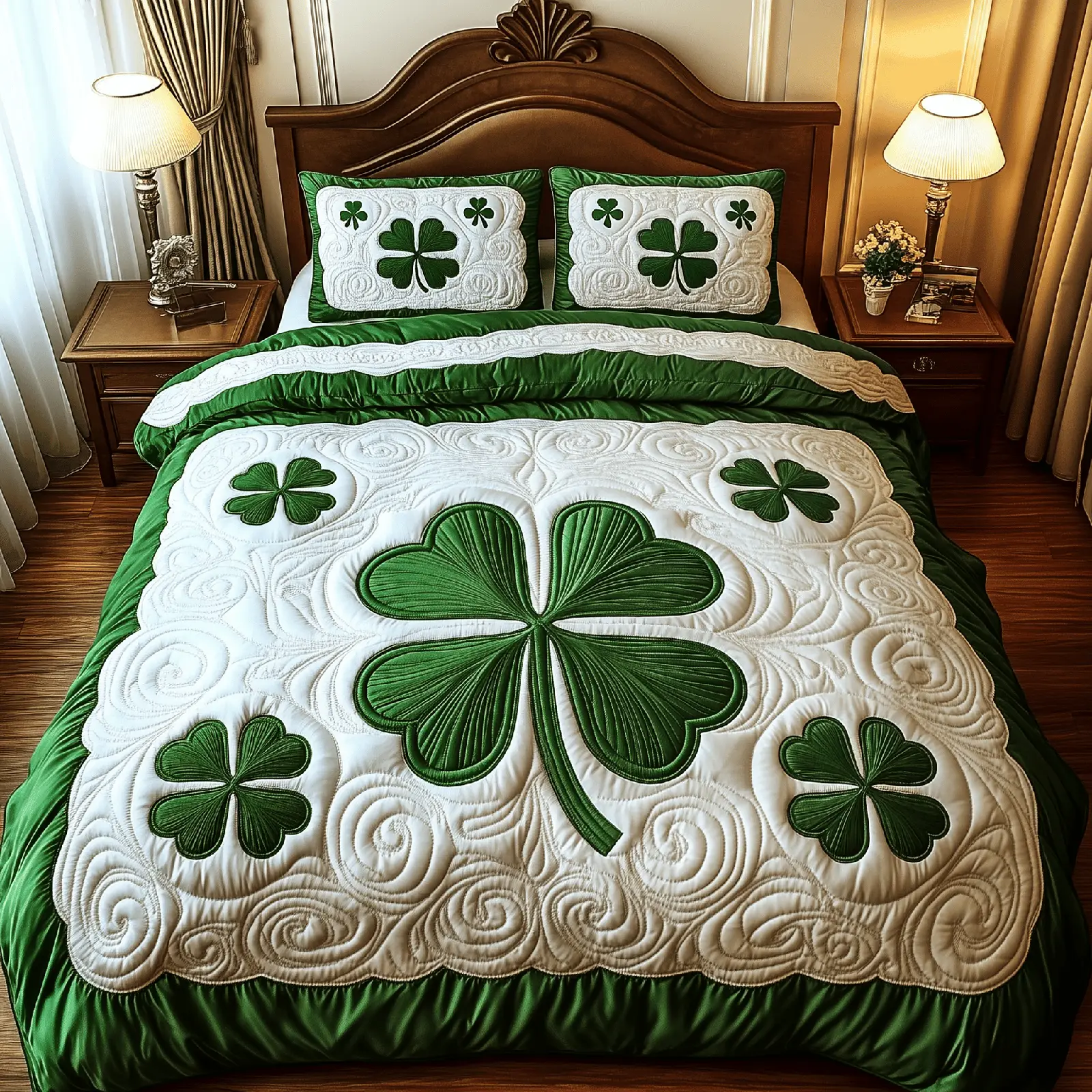 Shamrock Quilted Bedding Set St Patrick's Day Duvet Cover Father's Day Presents Shamrock Quilted Bedding Set St Patrick's Day Duvet Cover Father's Day Presents - Image 1