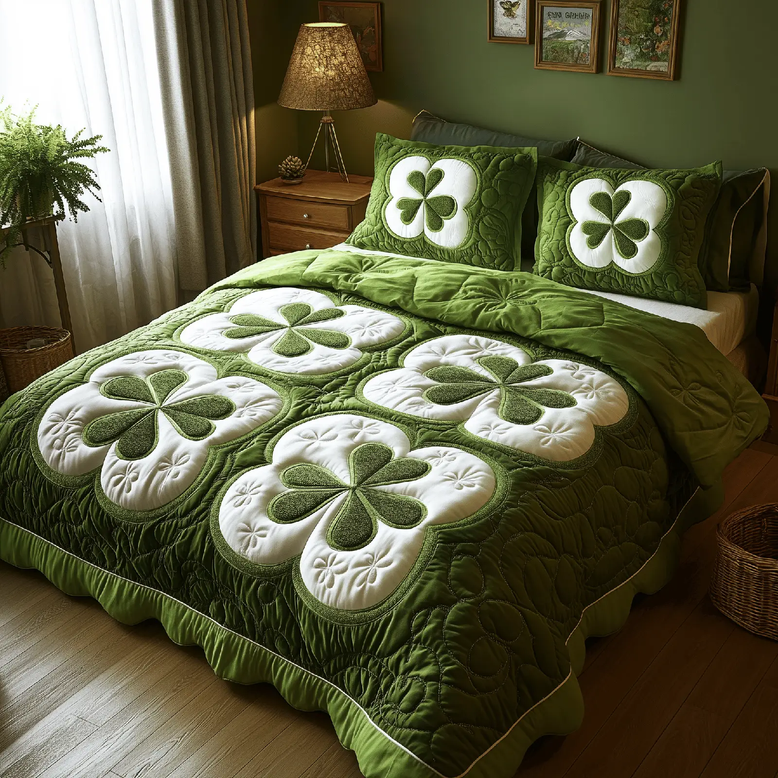 Shamrock Quilted Bedding Set St Patrick's Day Duvet Cover Great Gifts For Dad