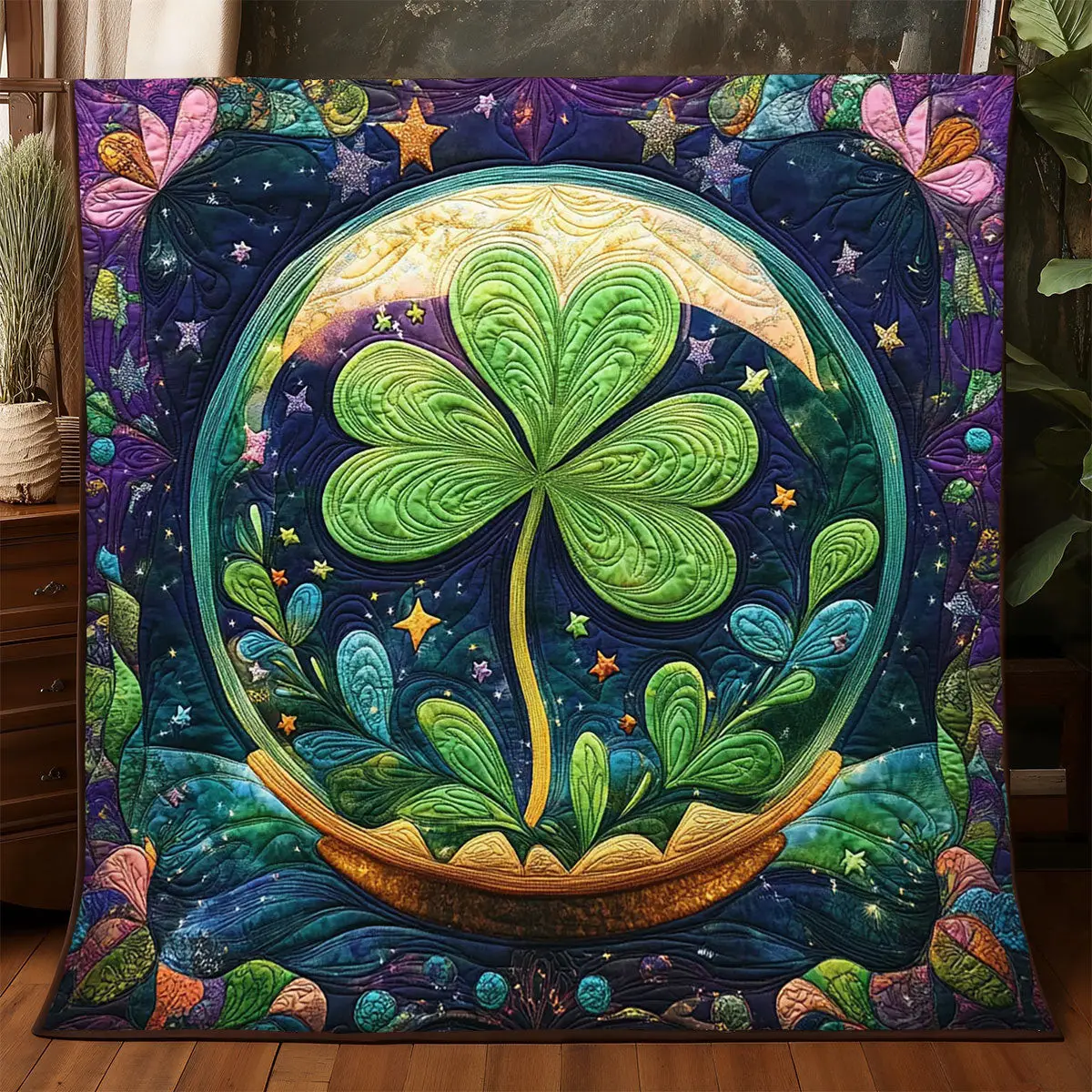Shamrock Quilted Blanket Cozy Living Decor Unique St Patricks Day Gifts For Wife