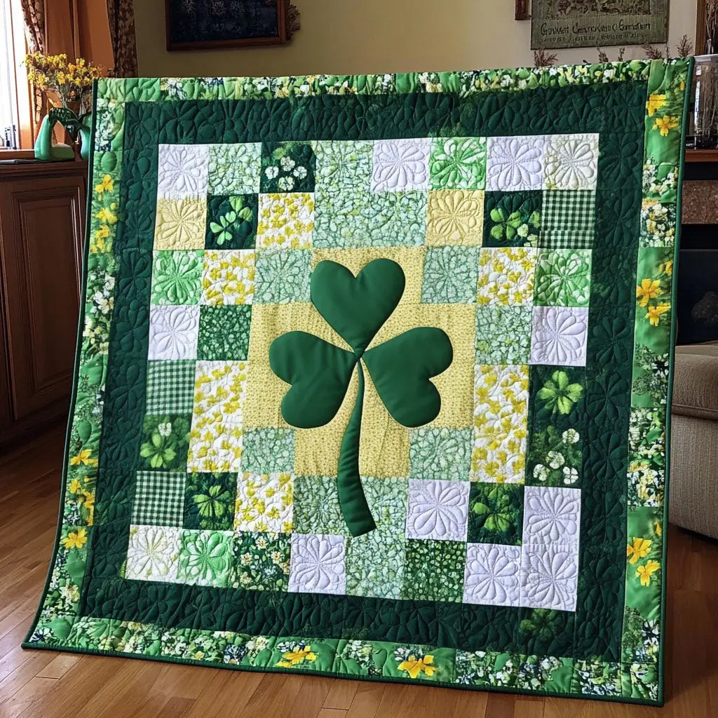 Shamrock Serenity Quilted Blanket Shamrock Design St Patrick's Day Gift Ideas