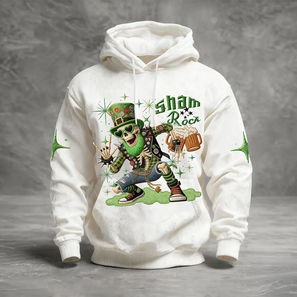 Shamrock Skeleton Graphic Hoodie Happy Saint Patrick's Day Hooded Sweatshirt