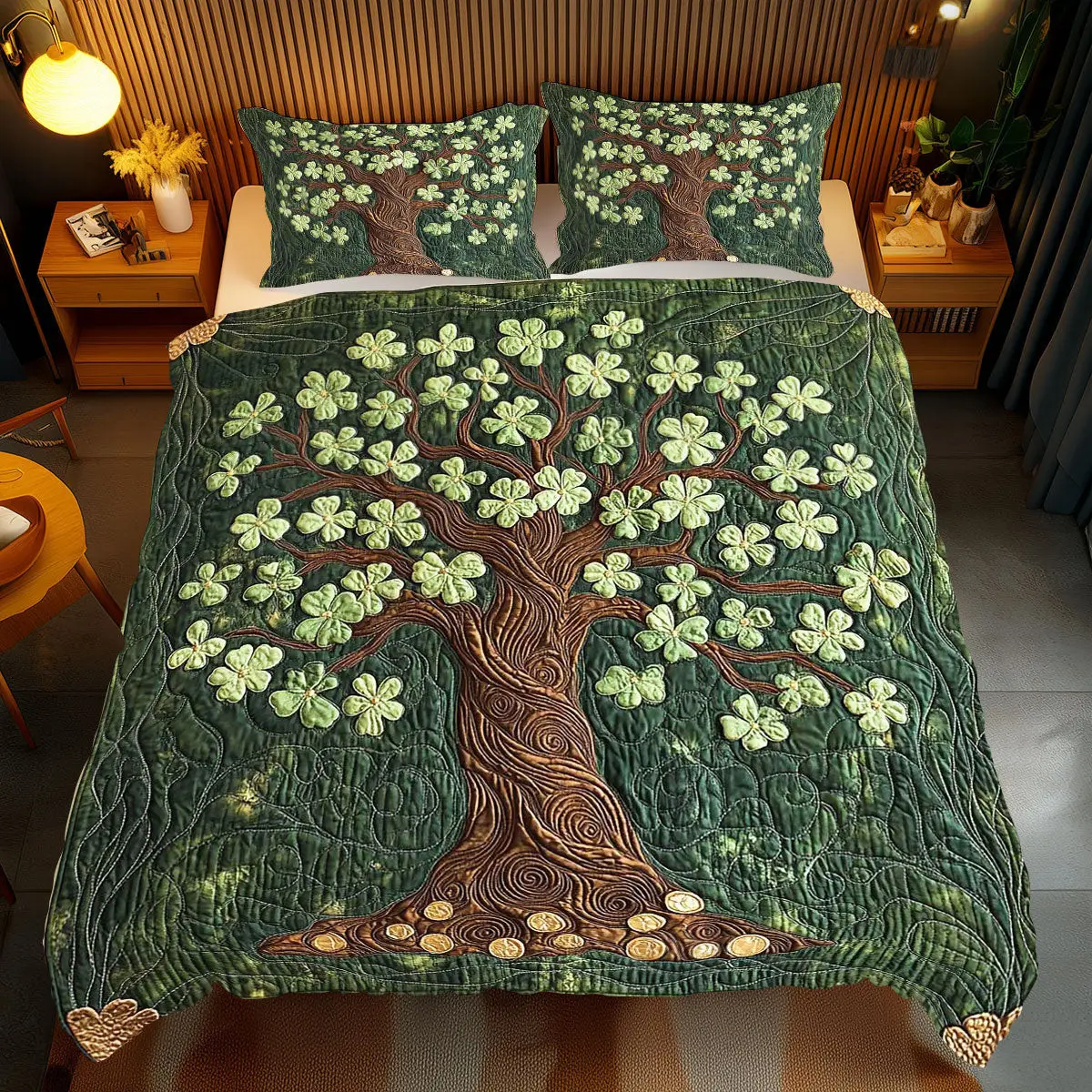 Shamrock Tree Of Life Quilted Bedding Set Shamrock Duvet Cover St Patricks Day Gift Ideas