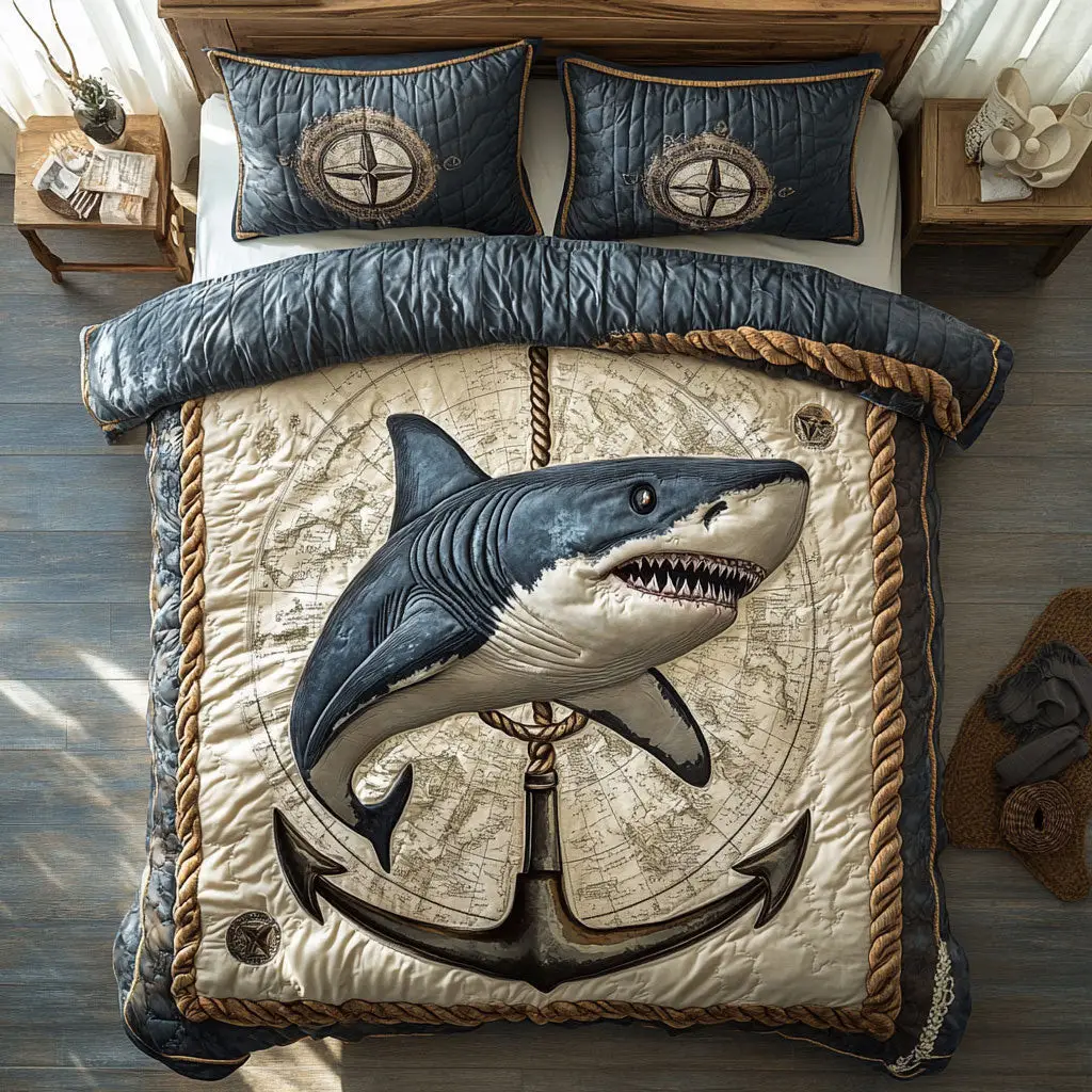 Shark Dominion Quilted Bedding Set Duvet Cover Bedspread Present Ideas For Husband