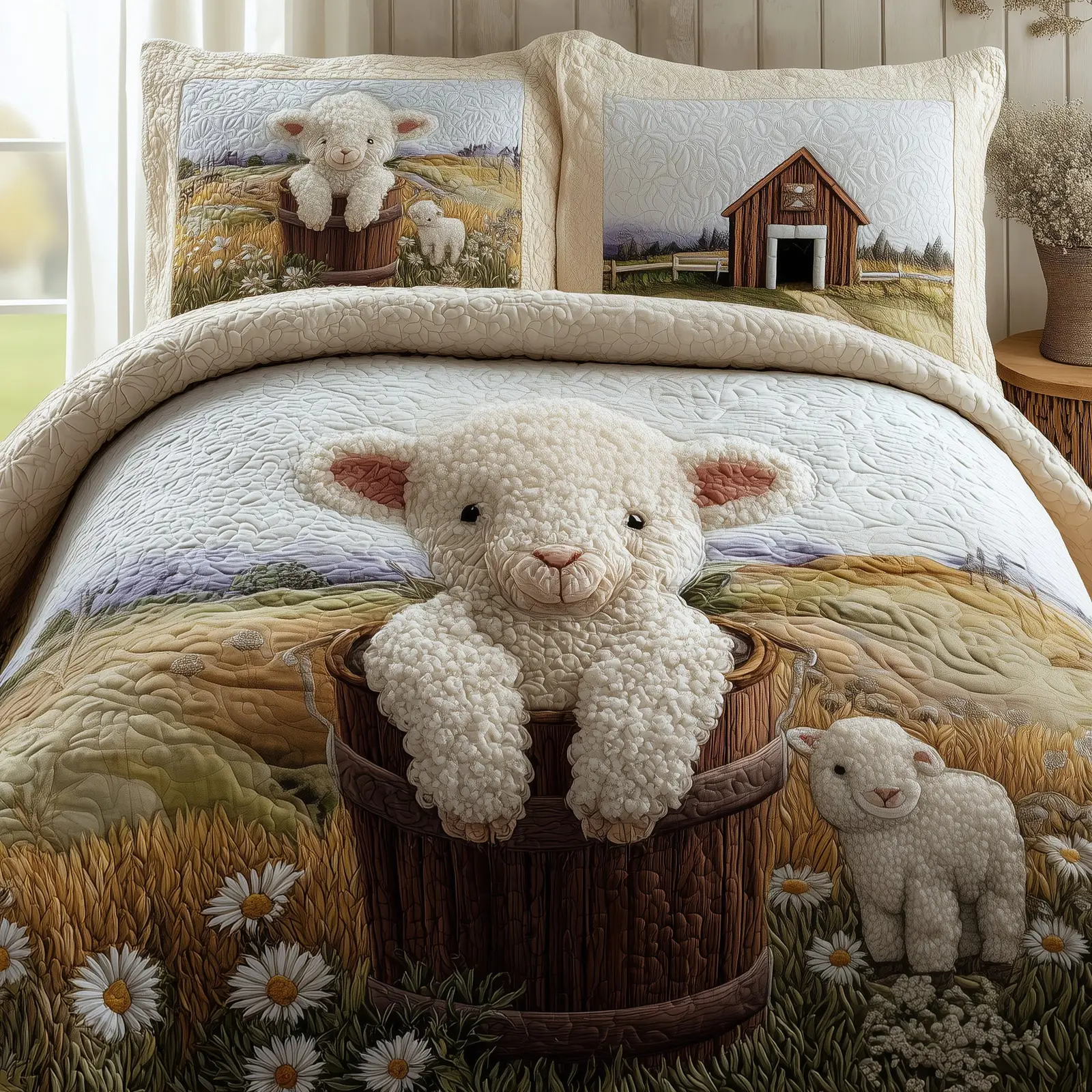 Sheep Charm Quilted Bedding Set Classic Style