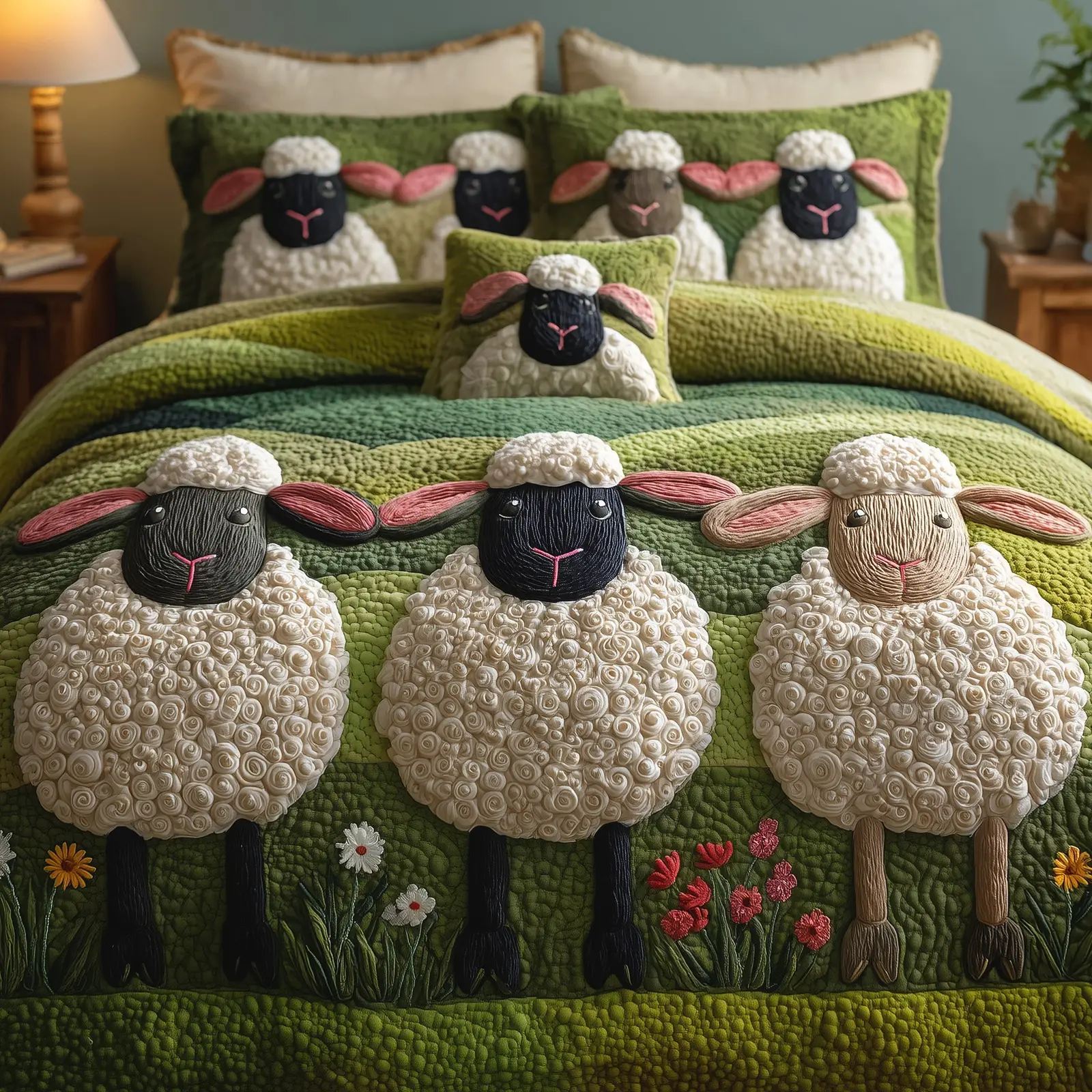 Sheep Heaven Quilted Bedding Set Solid Color