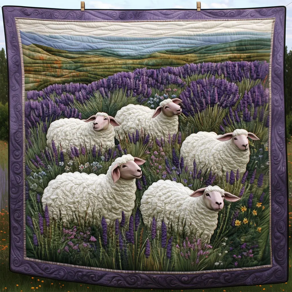 Sheep In The Lavender Field Quilt Trendy Quilt Blanket for Modern Home Interiors Sheep In The Lavender Field Quilt Trendy Quilt Blanket for Modern Home Interiors - Image 1
