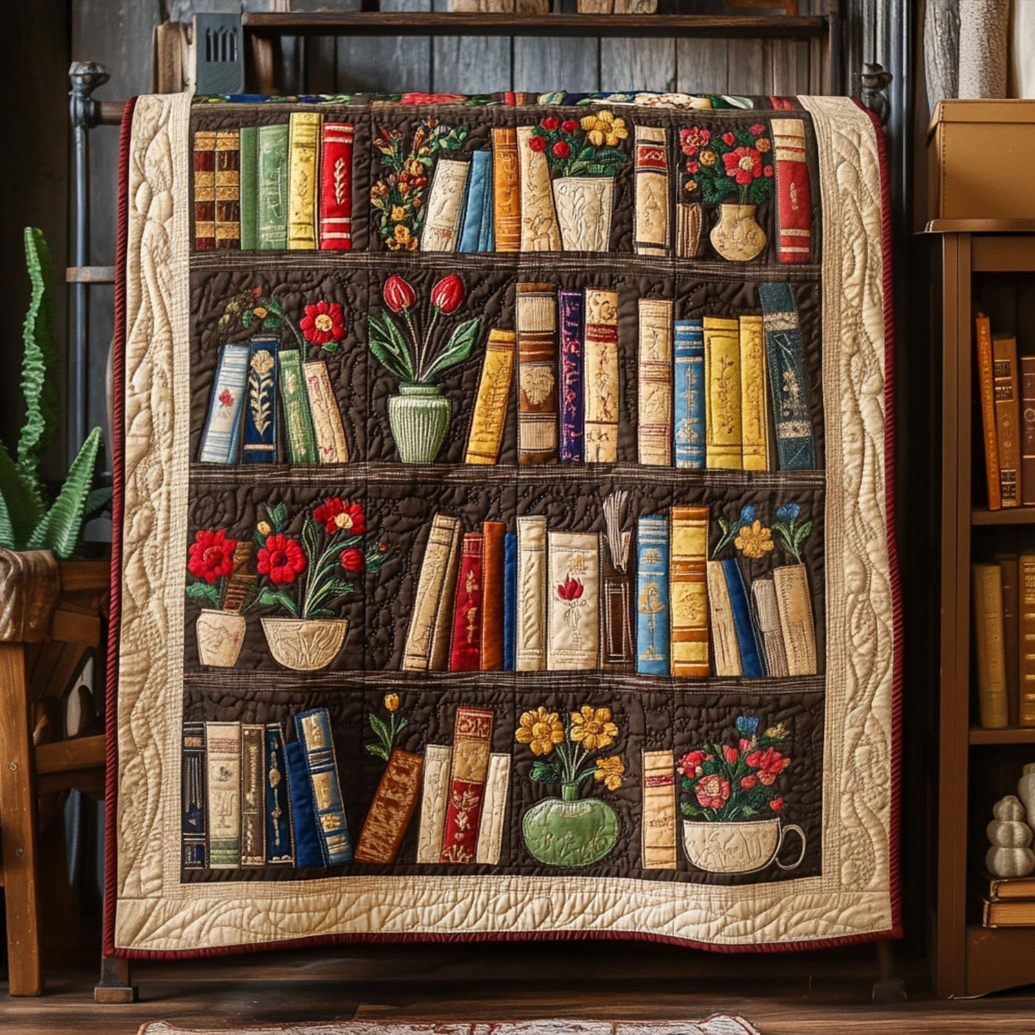 Shelf of Serenity Quilted Blanket Cool Throw Blanket Book Lover Gifts For Women Shelf of Serenity Quilted Blanket Cool Throw Blanket Book Lover Gifts For Women - Image 1