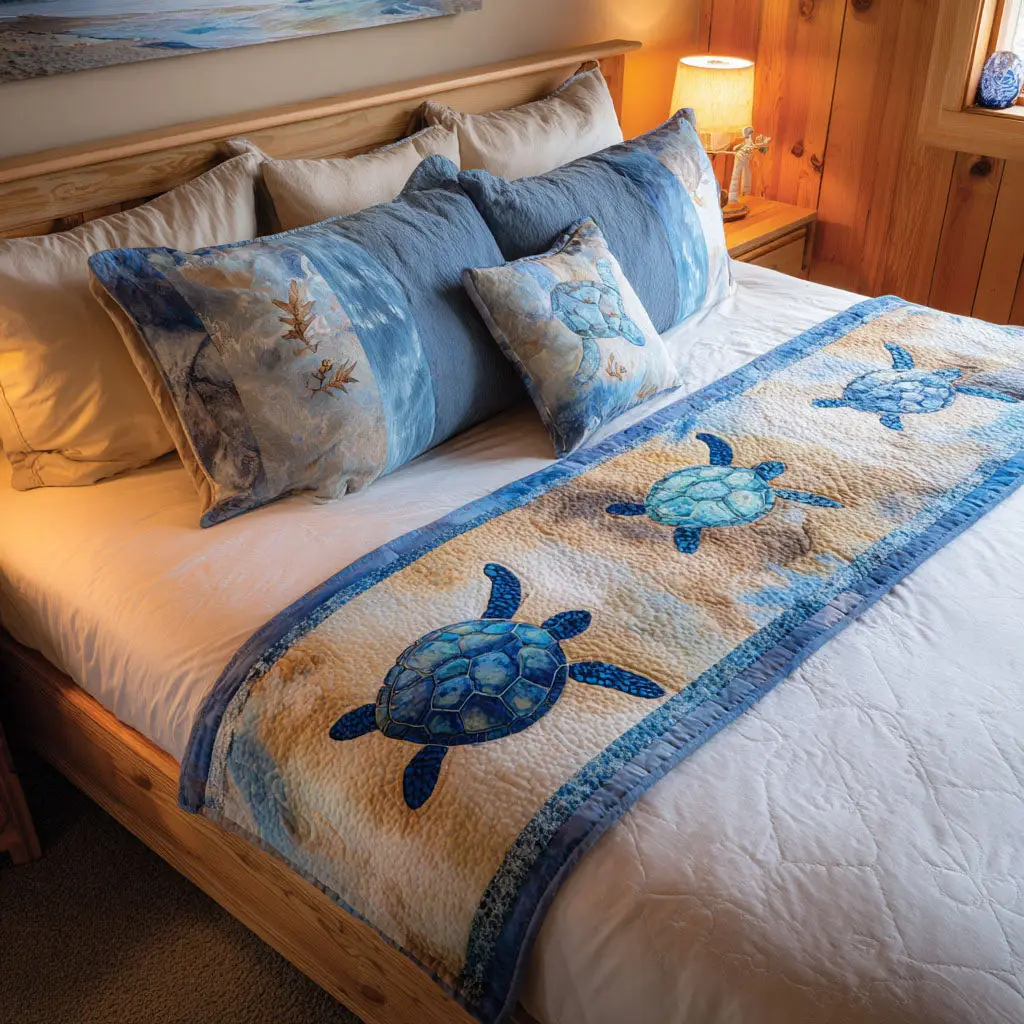 Shelled Seeker Quilted Bed Runner Shelled Seeker Ocean Gift