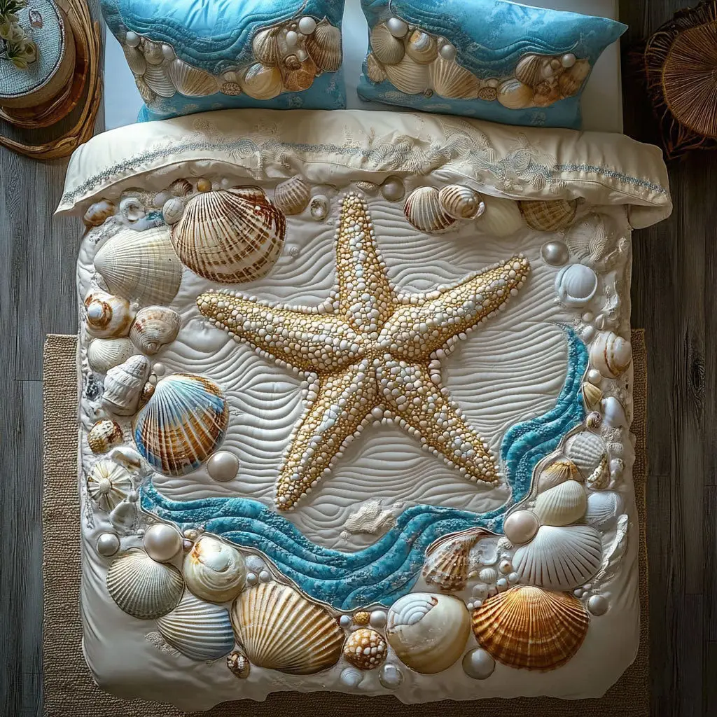 Shellscape Quilted Bedding Set Duvet Cover Bedspread Gifts For Family
