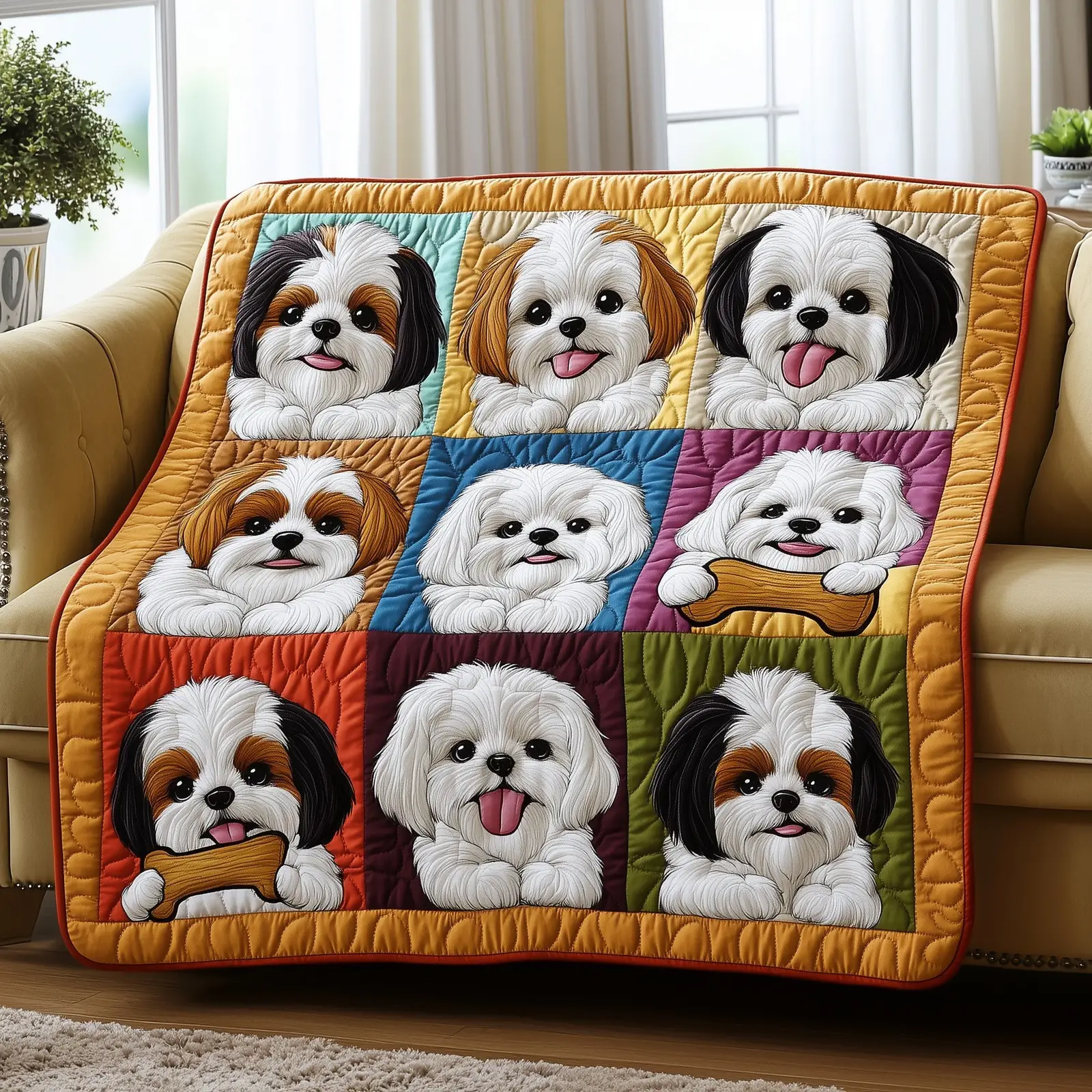 Shih Tzu Quilted Blanket Home Accent For Dog Fans Gift Ideas For Shih Tzu Lovers