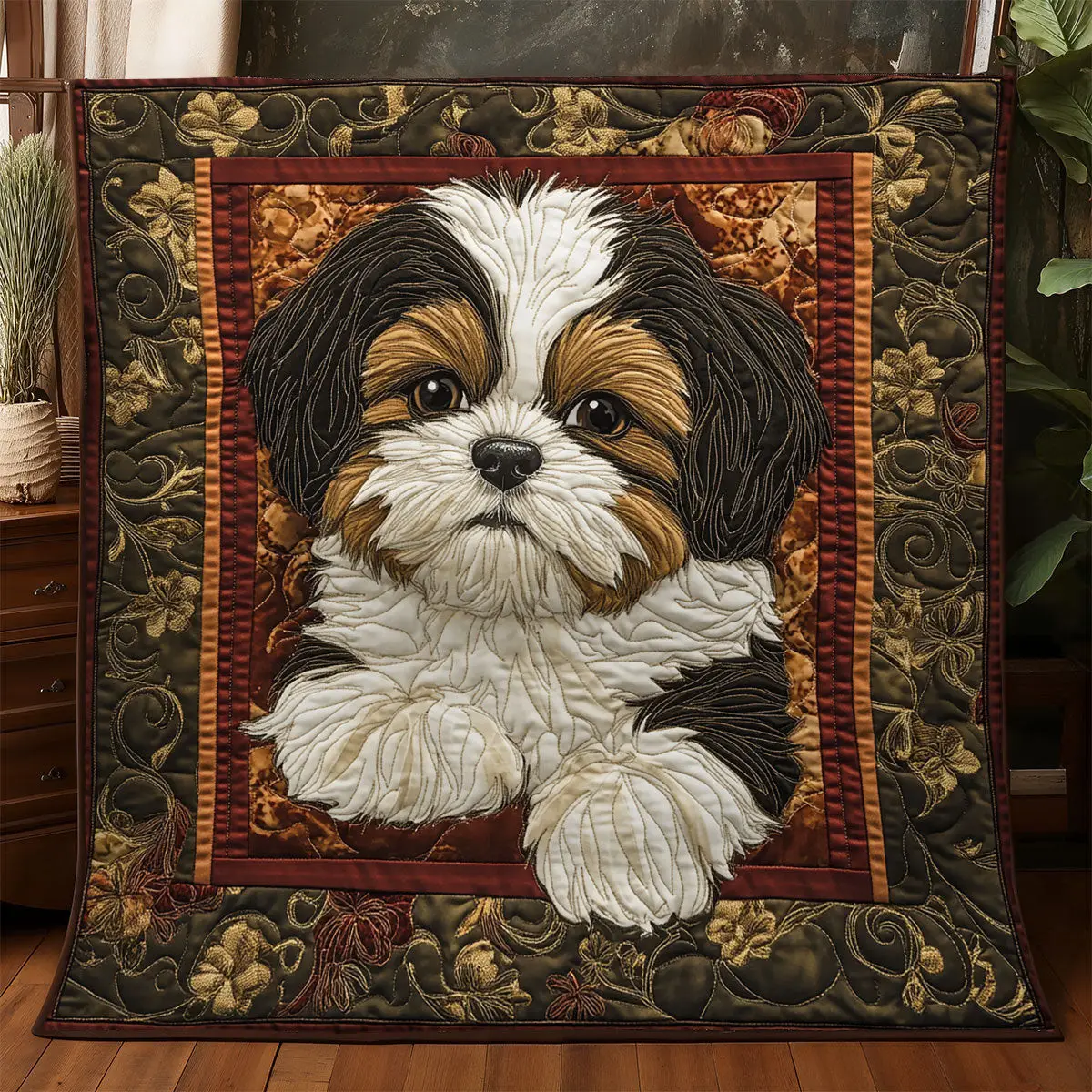 Shih Tzu Royal Borders Quilt Blanket Classic Throw Blanket Presents For Dog Lovers