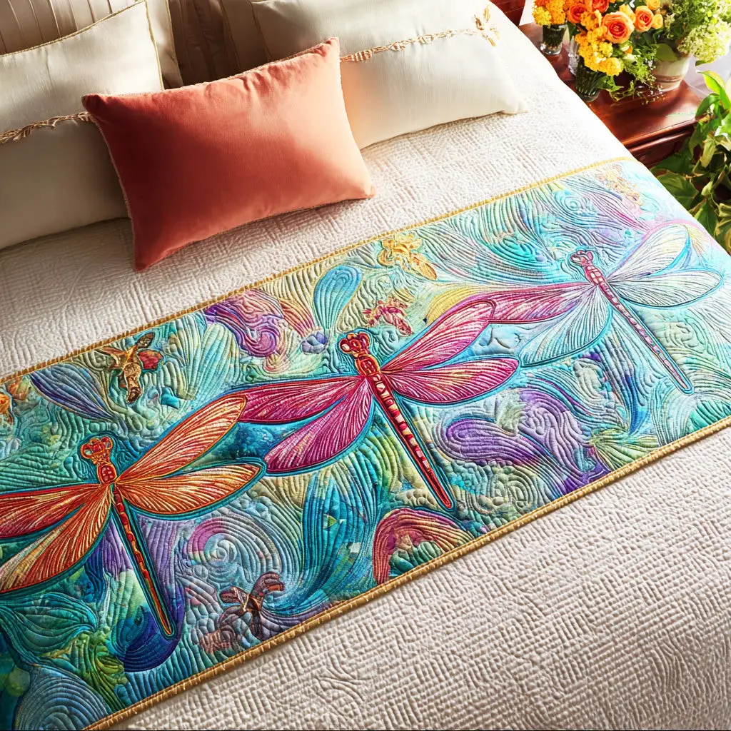 Shimmer Wing Sky Quilted Bed Runner Shimmer Wing Sky Nature-Inspired Gift
