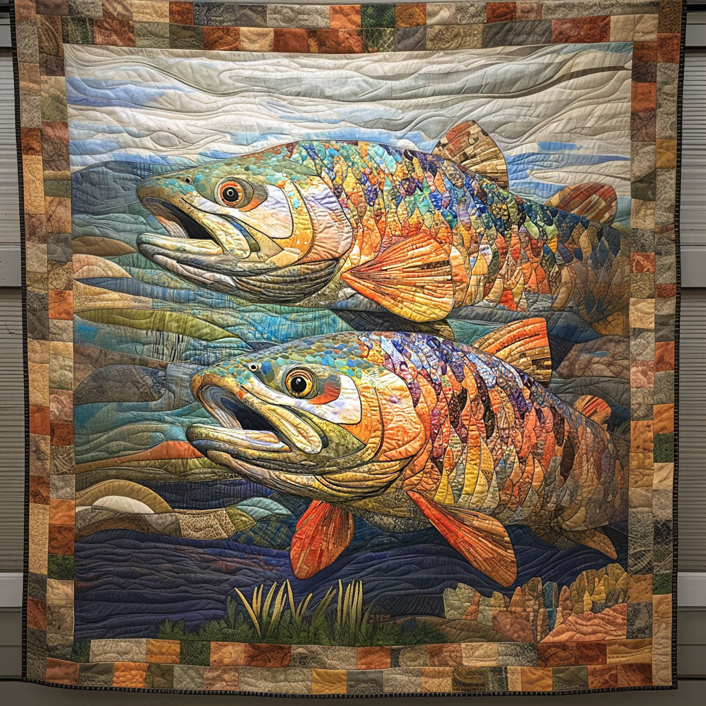 Shimmering Swimmers Quilted Blanket Nice Throw Blanket Fishing Father'S Day Gifts
