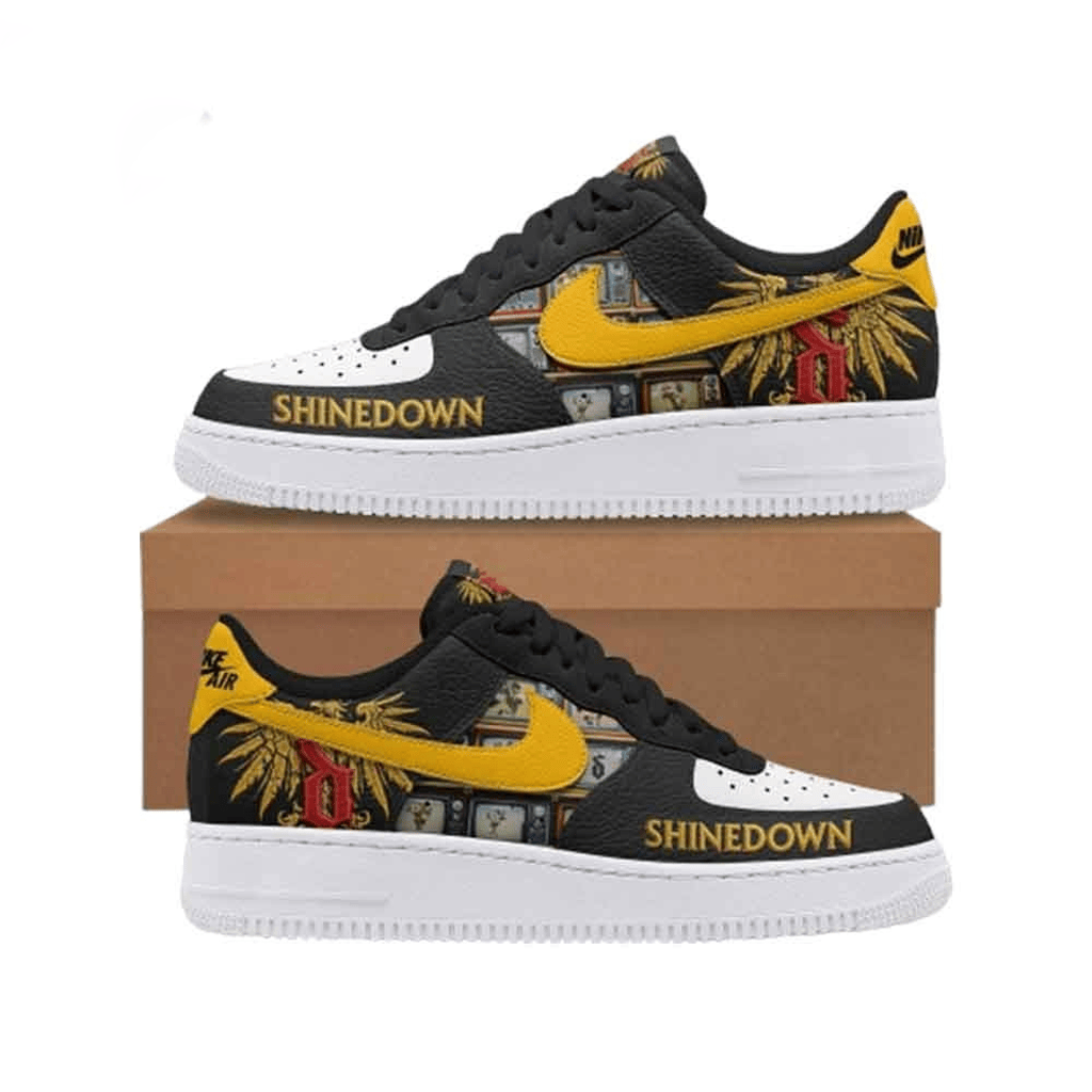 Shinedown Rock Band Gold Yellow Wings Air Force 1 Sneakers Shoes Shinedown Merch Fans Gifts