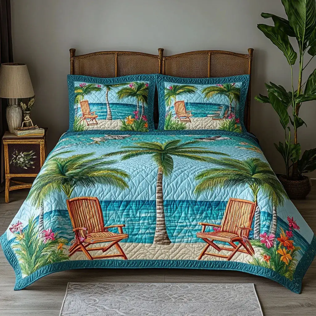 Shore Break Quilted Bedding Set King Comforter Sets Coastal Gift For Grandma
