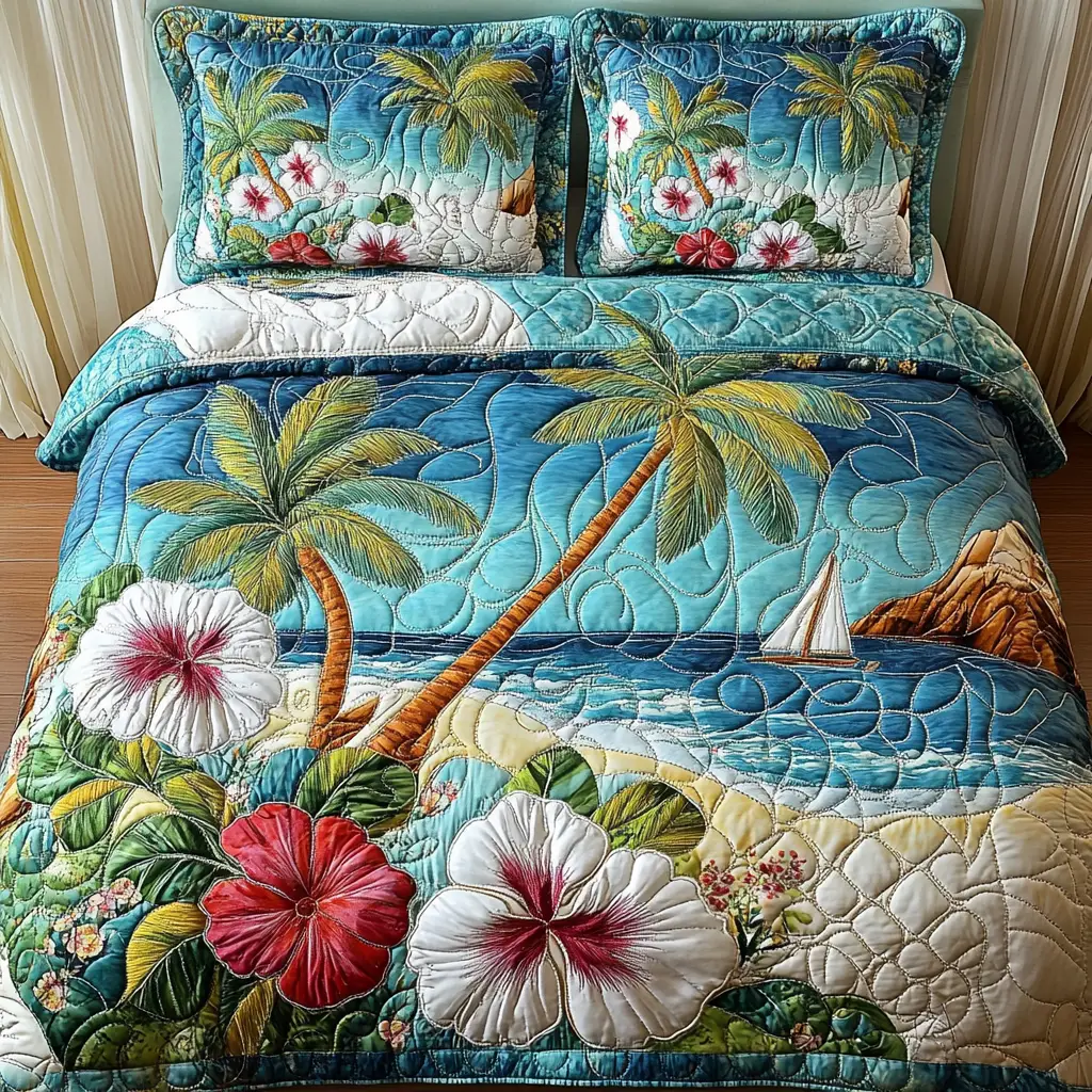 Shoreline Glow Quilted Bedding Set Cozy Comforter Set for Winter Warmth