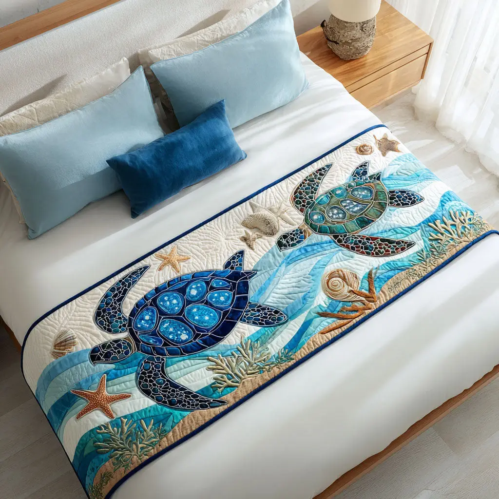 Shoreline Shell Quilted Bed Runner Shoreline Shell Coastal Gift