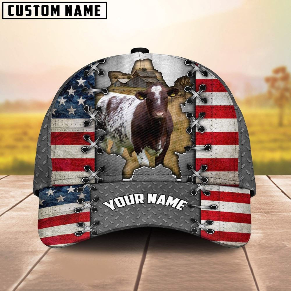 Shorthorn Customized Name US Flag Cap Farmer Baseball Cap Gift For Farmer