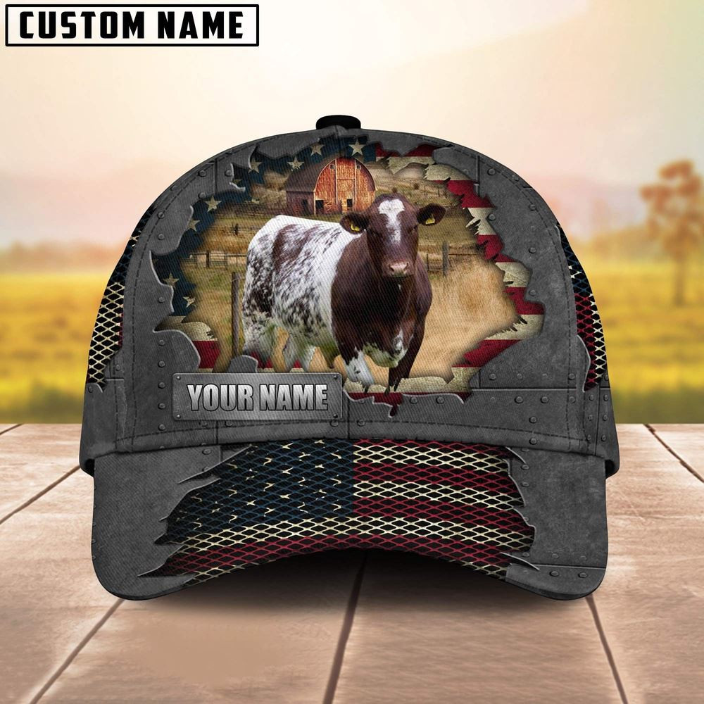 Shorthorn Customized Name US Flag Net Cap Farmer Baseball Cap Gift For Farmer