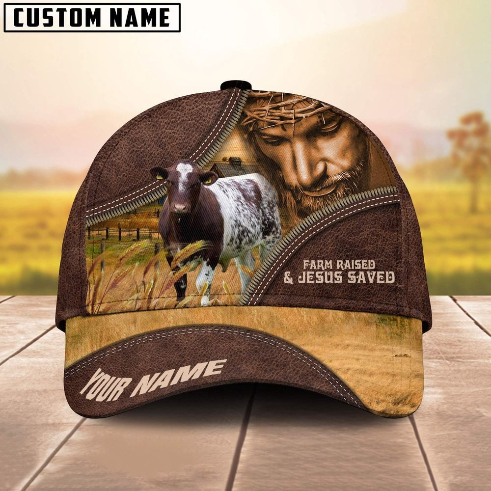 Shorthorn Farm & Jesus Customized Name Cap Farmer Baseball Cap Gift For Farmer