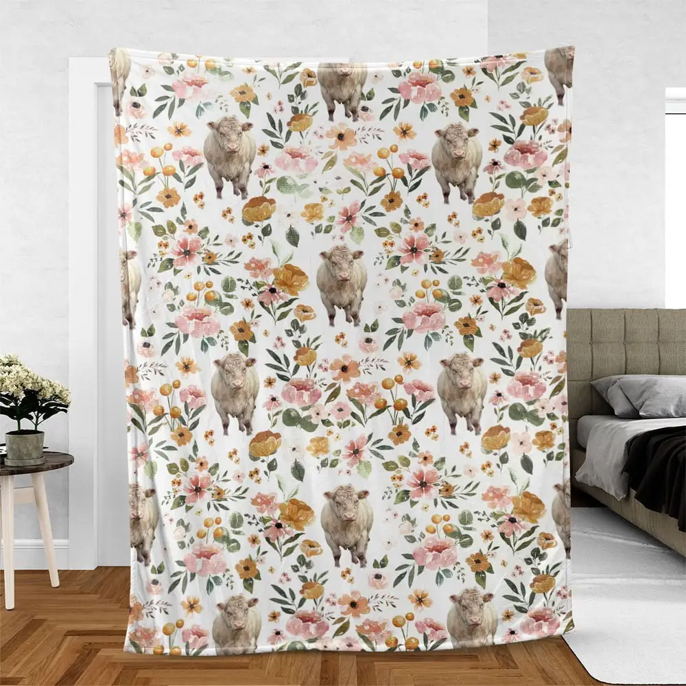 Shorthorn Floral Pattern Blanket Farm Blanket Unique Gifts For Farmers