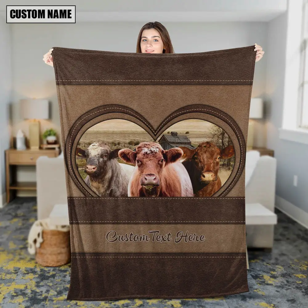 Shorthorn In Heart Personalized Name Blanket Farm Blanket Gift Ideas For Farmers