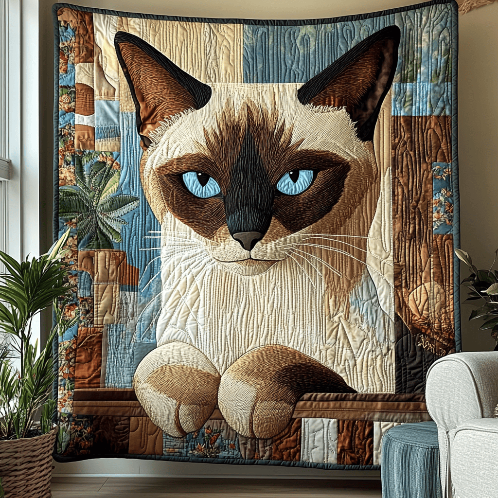 Siamese Cat Garden Quilted Blanket Cool Throw Blanket Gift Items For Elephant Lovers Siamese Cat Garden Quilted Blanket Cool Throw Blanket Gift Items For Elephant Lovers - Image 1