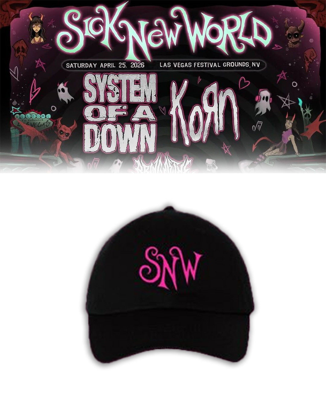 Sick New World 2026 Las Vegas Festival Merch Dad Hat System Of A Down Ball Cap Gift