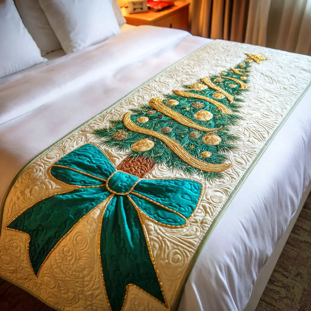 Silent Evergreen Quilted Bed Runner Silent Evergreen Forest Holiday Gift