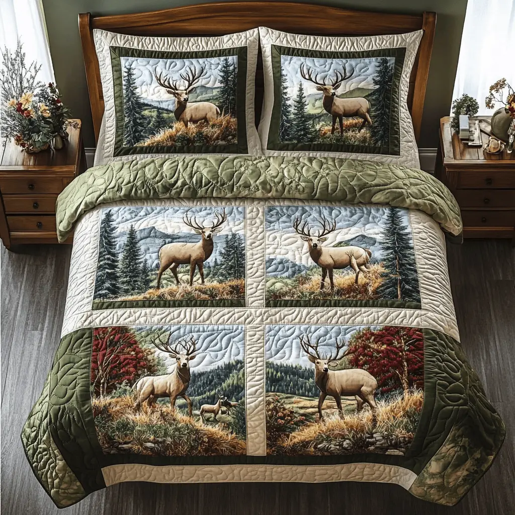 Silent Hooves Quilted Bedding Set Cozy Bedroom Decor Gifts For Deer Lovers