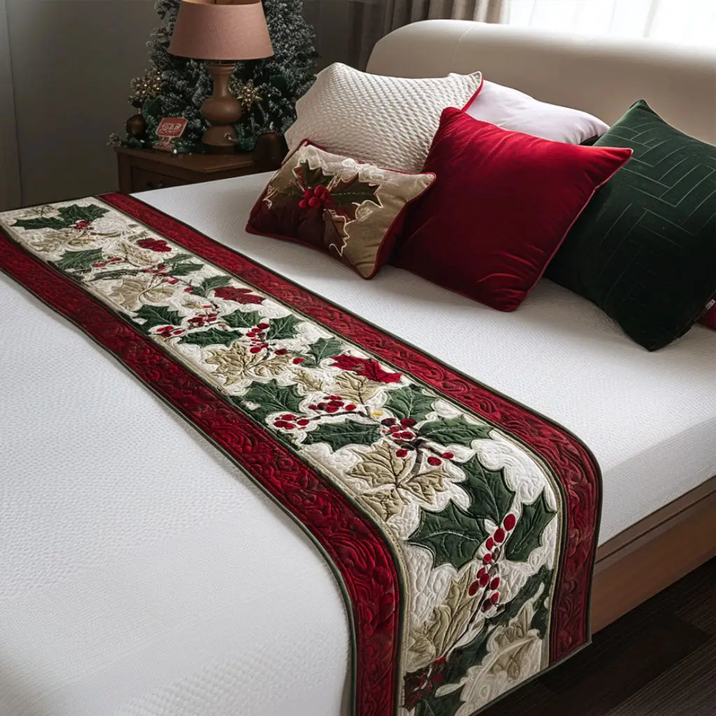 Silent Night Sparkle Quilted Bed Runner Peaceful Christmas Touch Gift for Wife