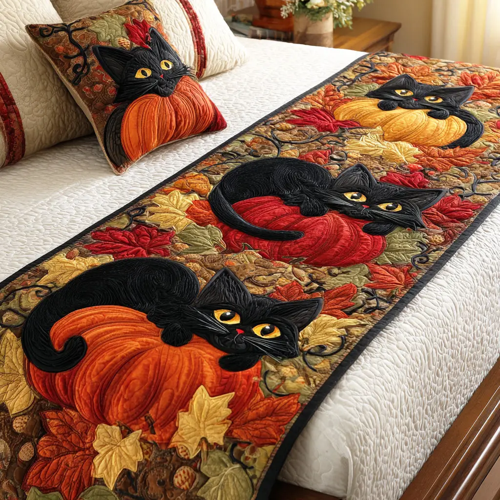 Silent Paws Quilted Bed Runner Quiet Paw Prints Pet Lover Gift for Grandma