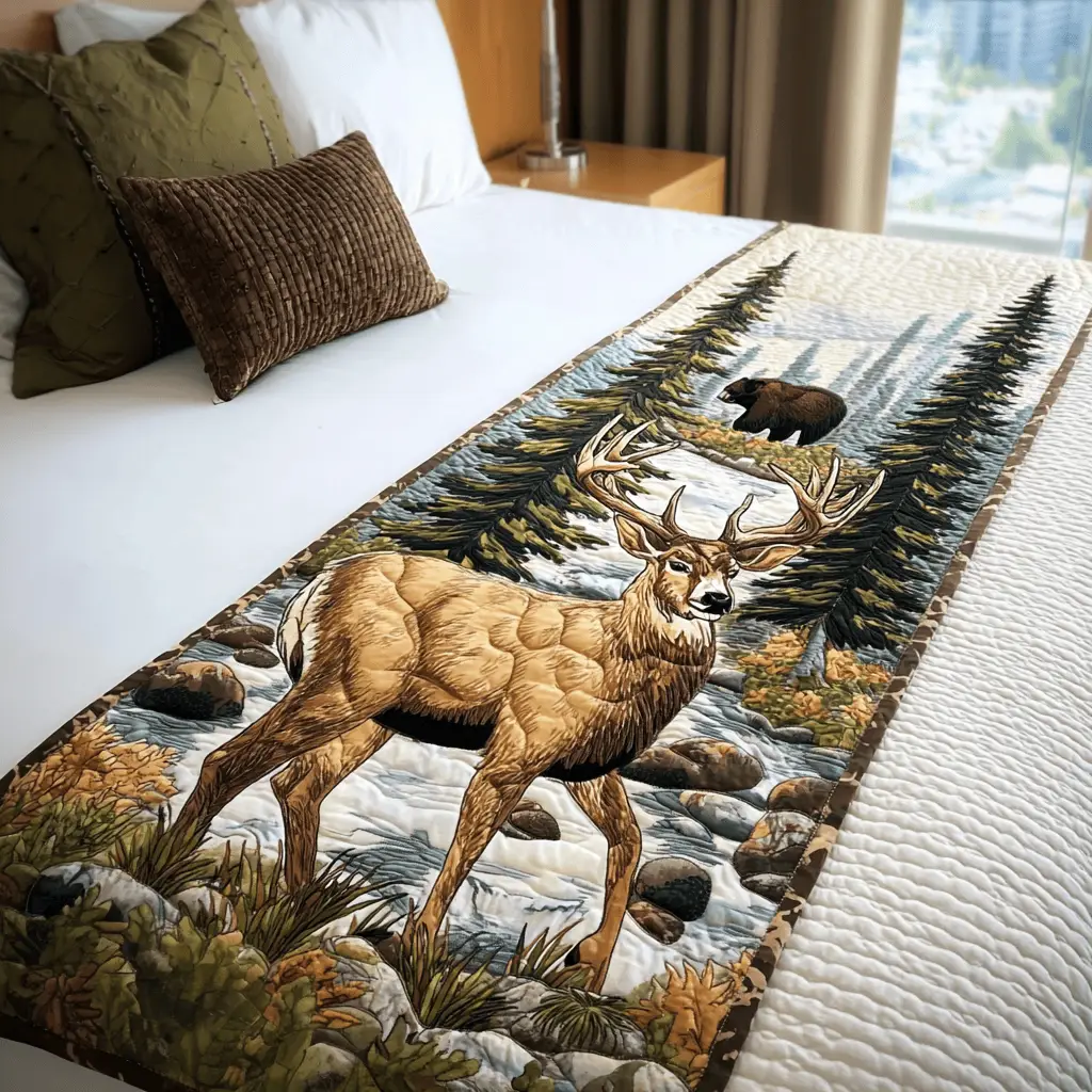 Silent Stroll Quilted Bed Runner Silent Forest Stroll Nature Gift