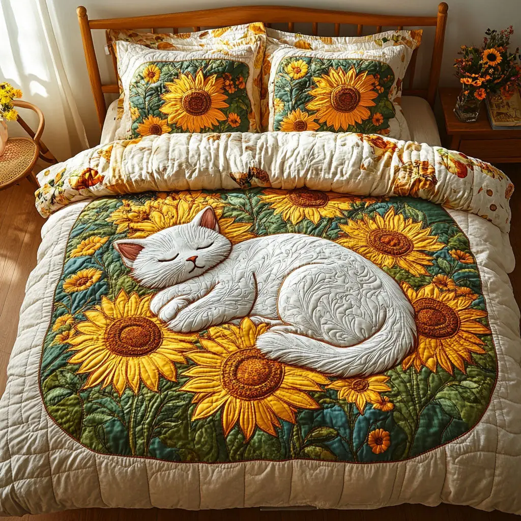 Silly Whiskers Quilted Bedding Set Soft Bed Sheet and Pillowcase Set for Relaxing Nights