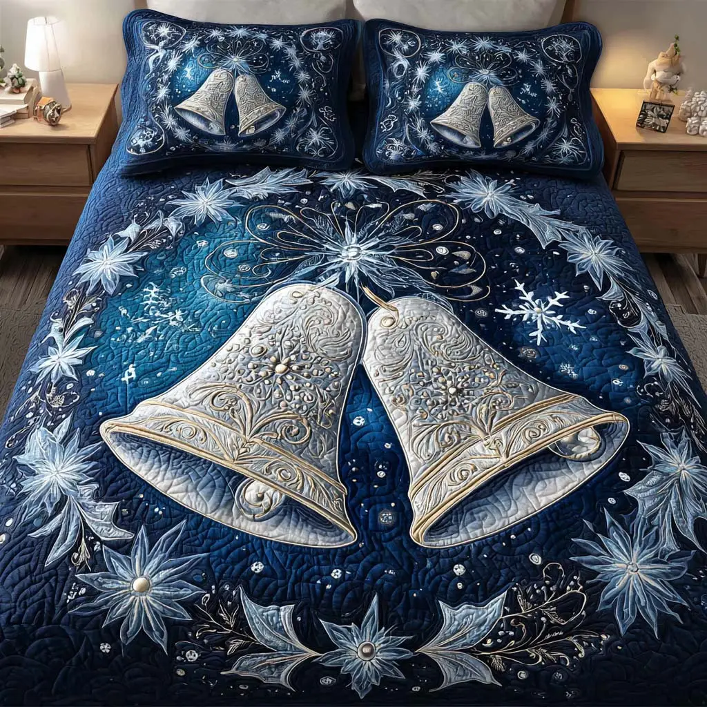 Silver Bells Quilted Bedding Set Soft Bedding Set That Makes a Great Christmas Gift