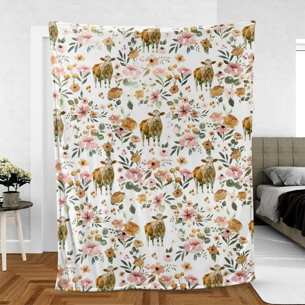 Simmental Floral Pattern Blanket Farm Blanket Unique Gifts For Farmers