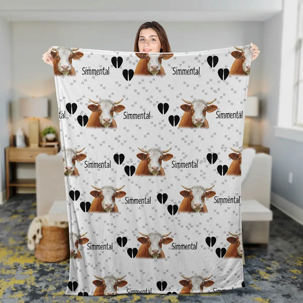 Simmental Happy Pattern Blanket Farm Blanket Unique Gifts For Farmers