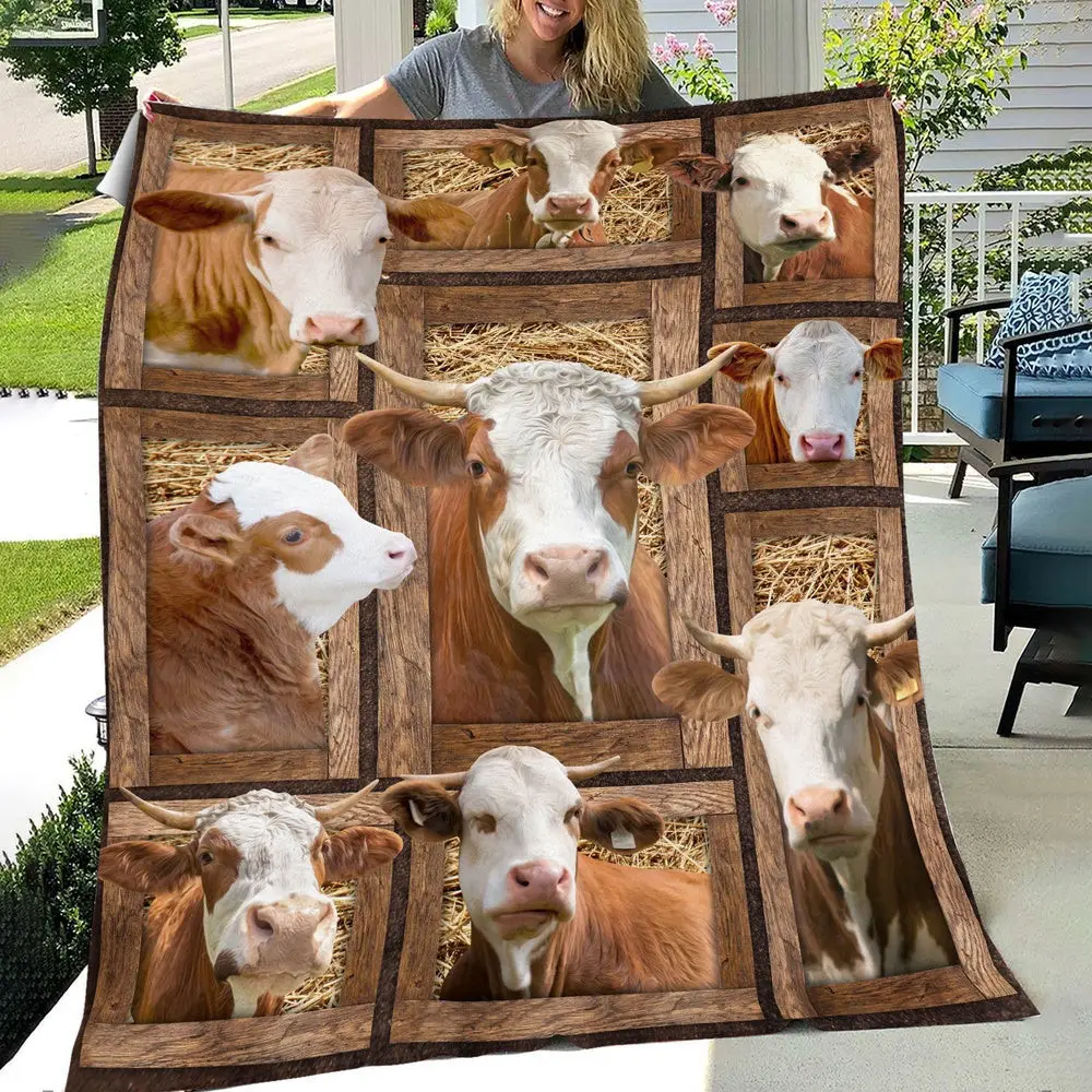 Simmental In Farm All Printed 3D Blanket Farm Blanket Unique Gifts For Farmers