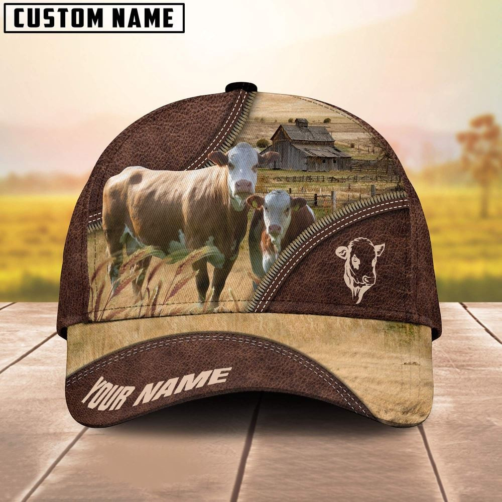 Simmental On The Farm Customized Name 3D Brown Cap Farmer Baseball Cap Gift For Farmer Simmental On The Farm Customized Name 3D Brown Cap Farmer Baseball Cap Gift For Farmer - Image 1